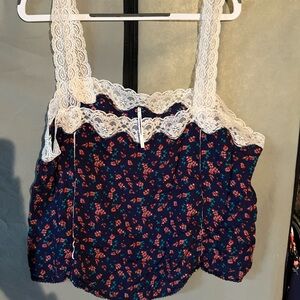 Anthropology Floral Lace Trim Women's Top